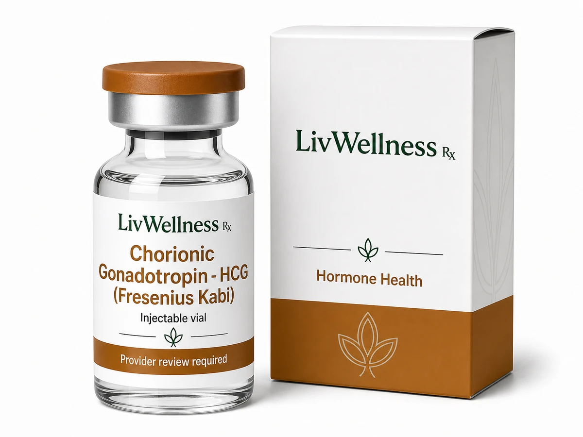 LivWellness Rx Chorionic Gonadotropin - HCG (Fresenius Kabi) product packaging.