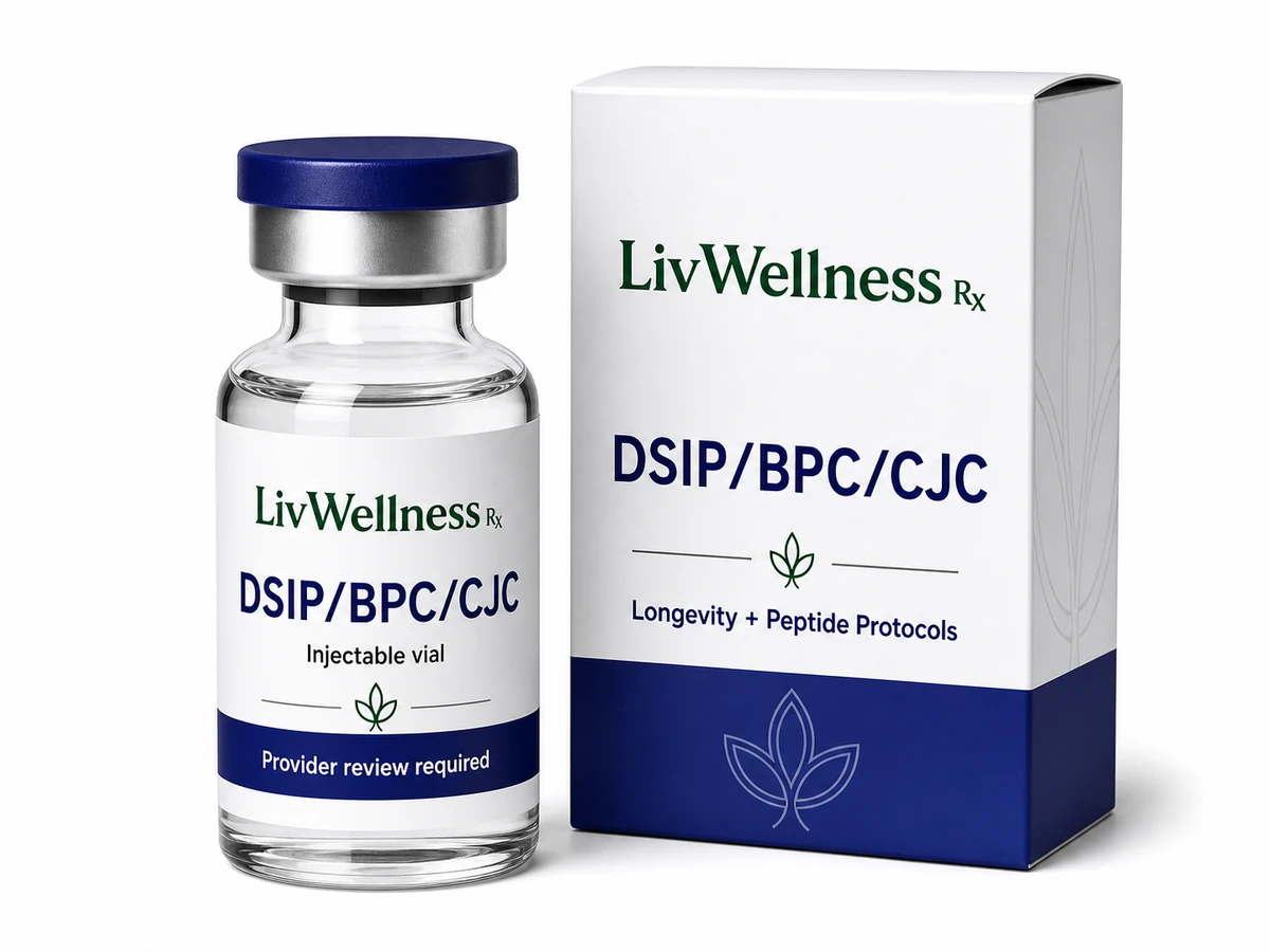 LivWellness Rx DSIP/BPC/CJC product packaging.