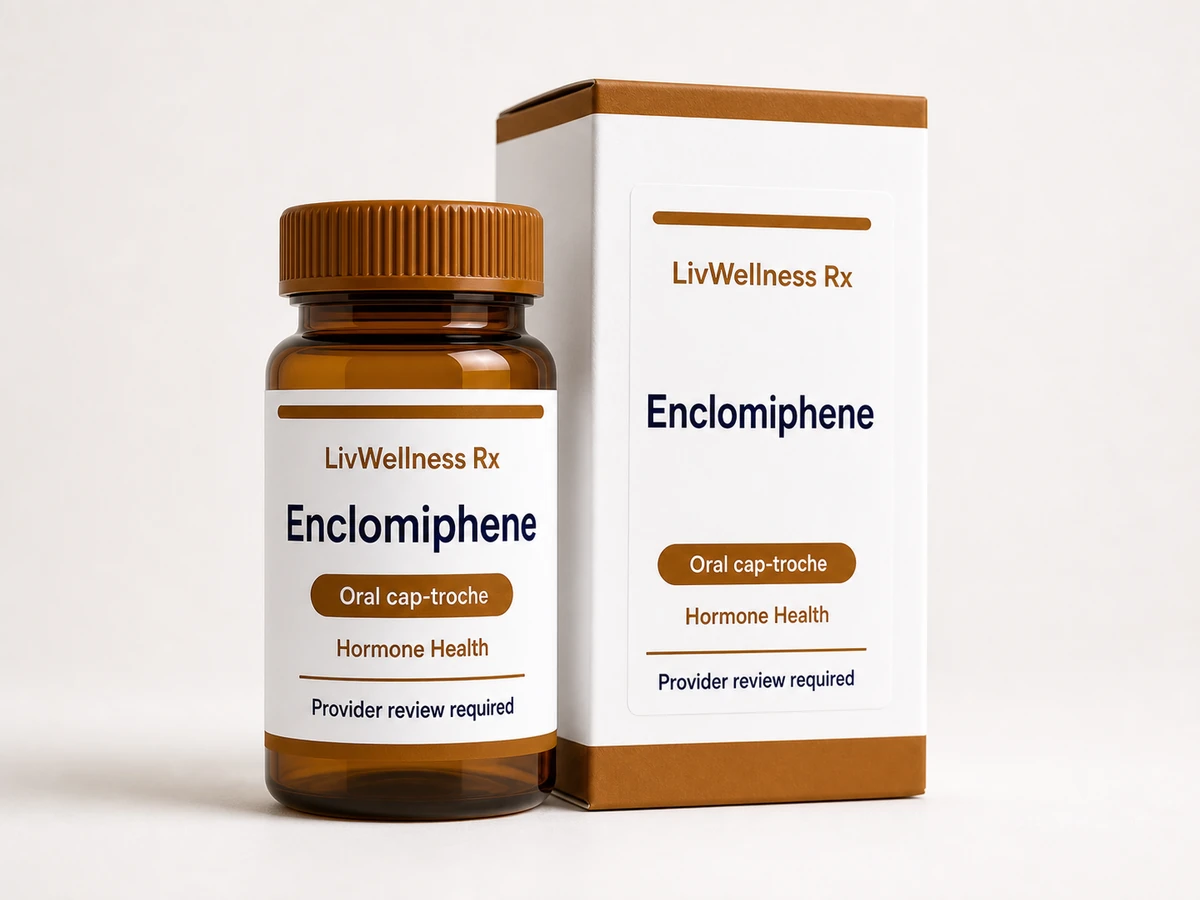 LivWellness Rx Enclomiphene product packaging.