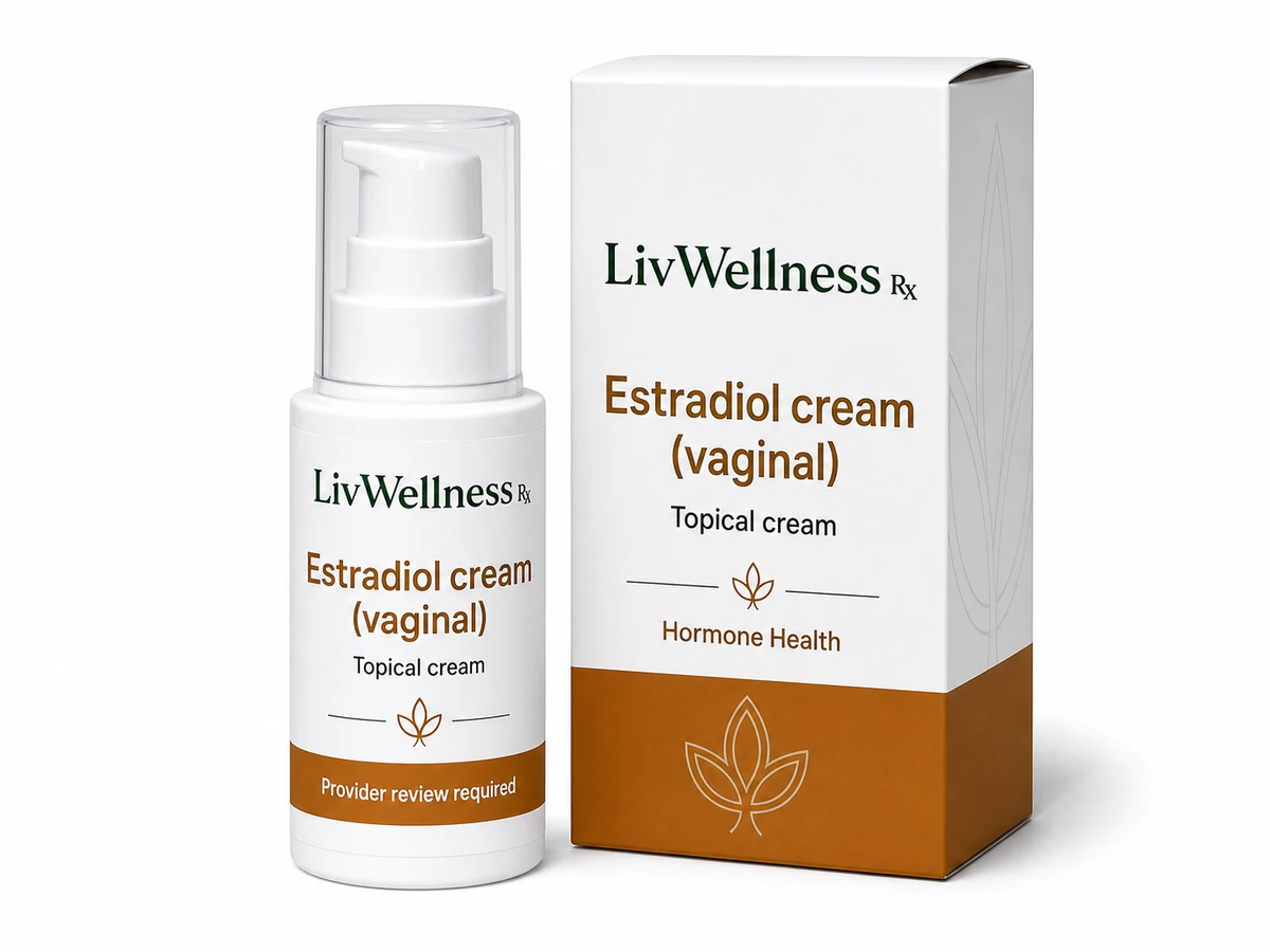 LivWellness Rx Estradiol cream (vaginal) product packaging.