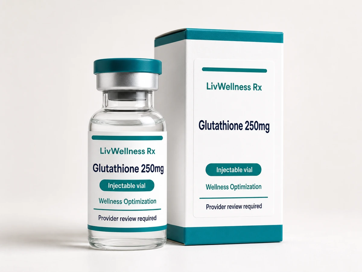 LivWellness Rx Glutathione 250mg product packaging.
