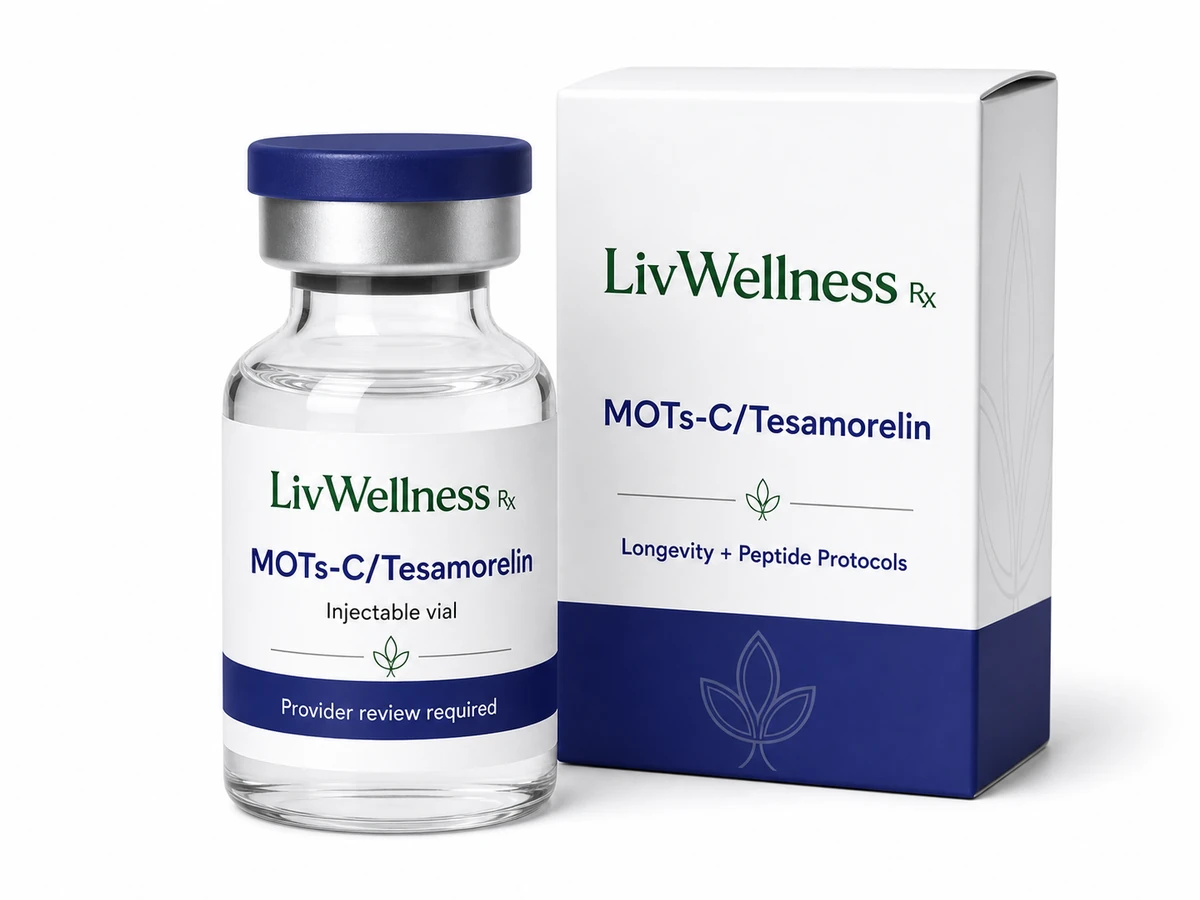 LivWellness Rx MOTs-C/Tesamorelin product packaging.