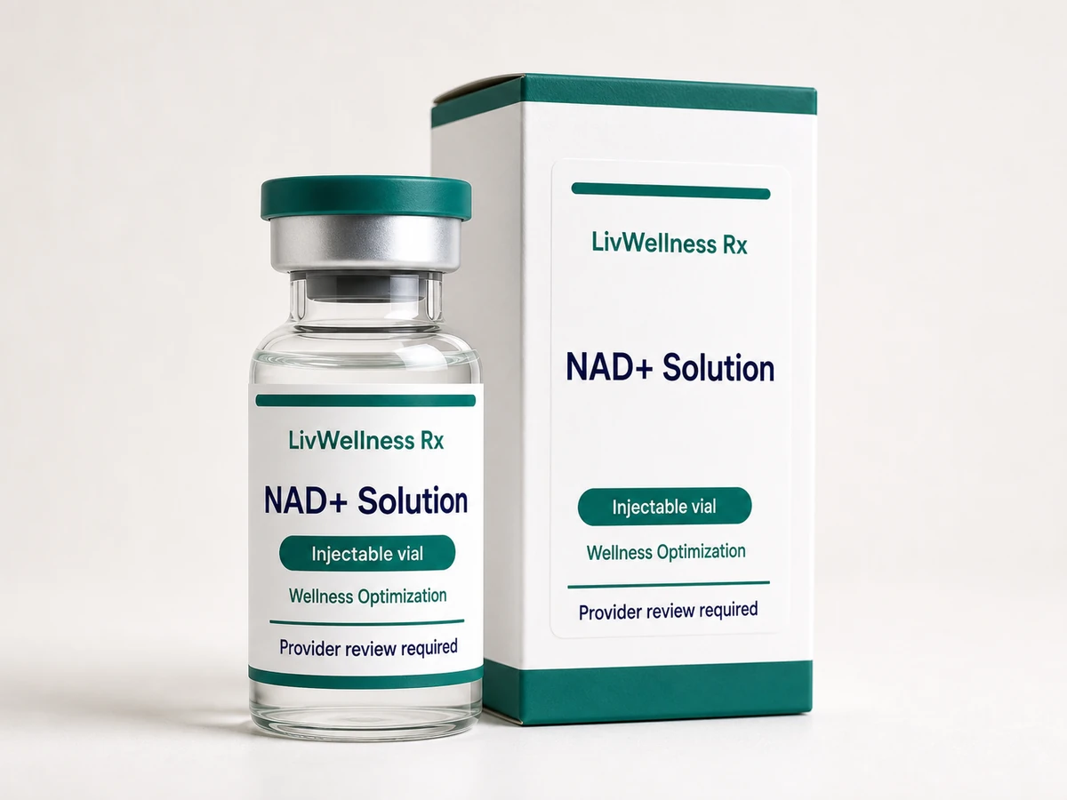 LivWellness Rx NAD+ Solution product packaging.