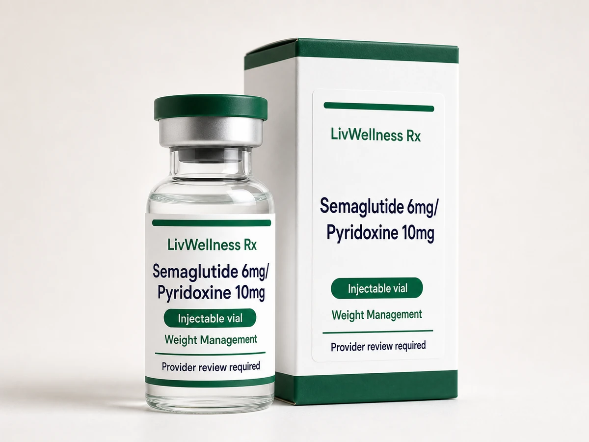 LivWellness Rx Semaglutide 6mg/Pyridoxine 10mg product packaging.