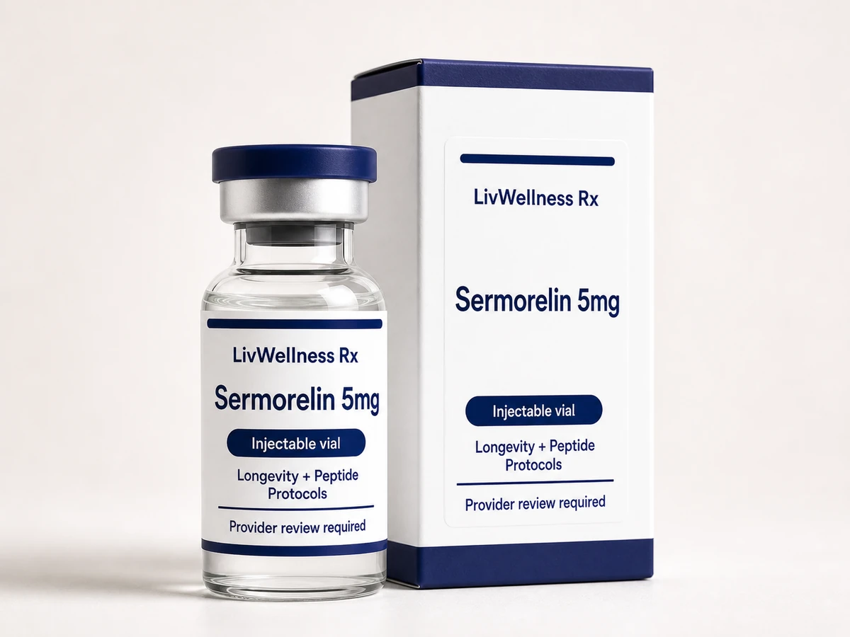 LivWellness Rx Sermorelin 5mg product packaging.