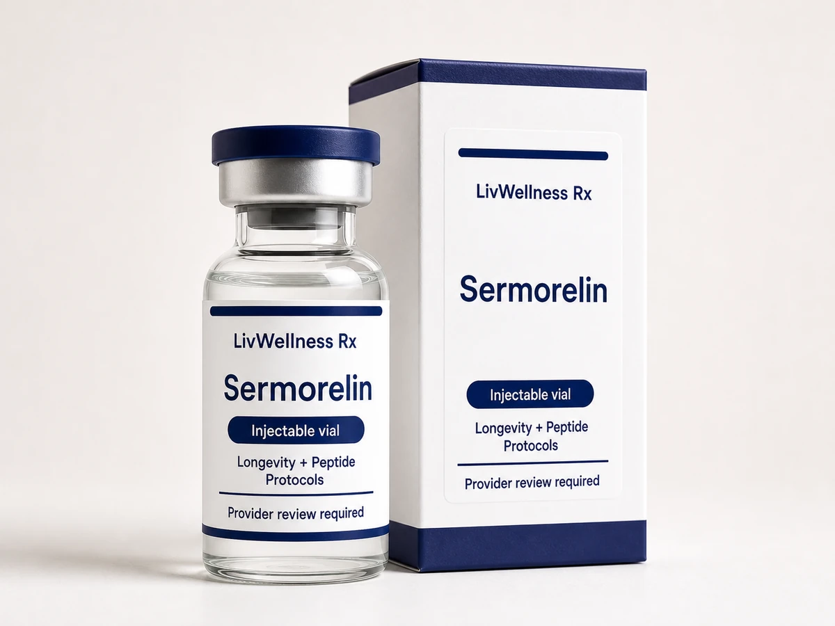 LivWellness Rx Sermorelin product packaging.