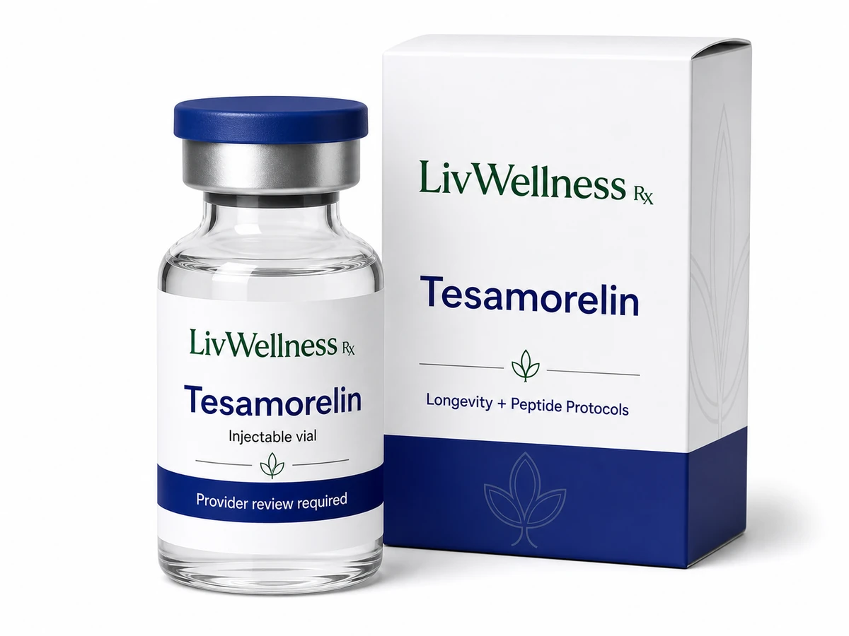 LivWellness Rx Tesamorelin product packaging.